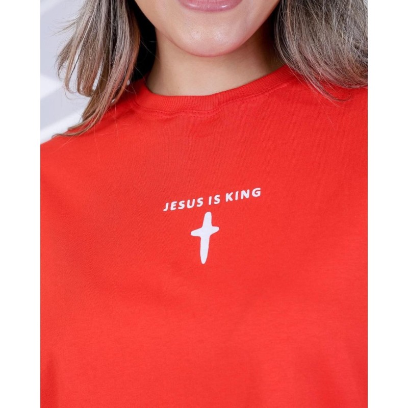 Blusa oversized Jesus is king laranja moda cristã