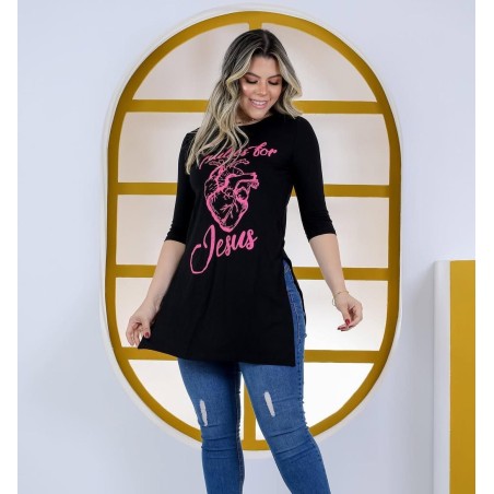 Bata alongada curta pulse for Jesus(coração bate por Jesus)