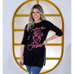 Bata alongada curta pulse for Jesus(coração bate por Jesus)