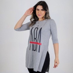 Bata alongada cinza ABA moda cristã