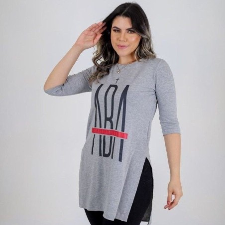Bata alongada cinza ABA moda cristã