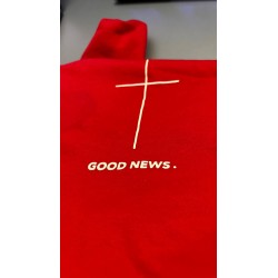 Moletom boas novas vermelho capuz e bolso
